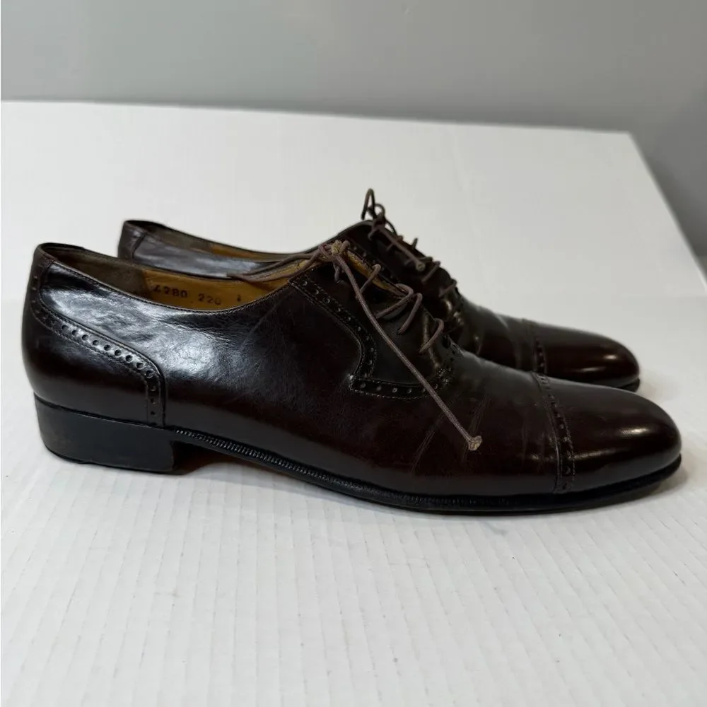 Salvatore Ferragamo Studio Brown Red Leather Oxford Lace-Up Shoes size 9.5 D